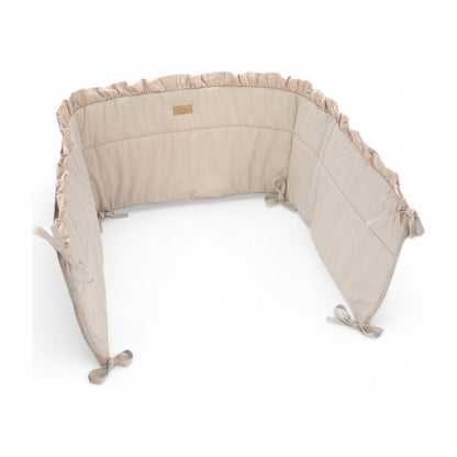 Soosie bedomrander FRILL beige, 180x32 cm, ademend katoen met ruches en striklinten