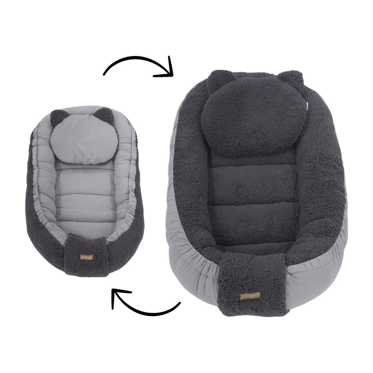 Soosie babynestje dubbelzijdig Grijs Teddy / Grijs Katoen, zijaanzicht