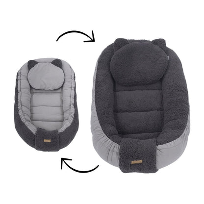 Soosie babynestje dubbelzijdig Grijs Teddy / Grijs Katoen, zijaanzicht