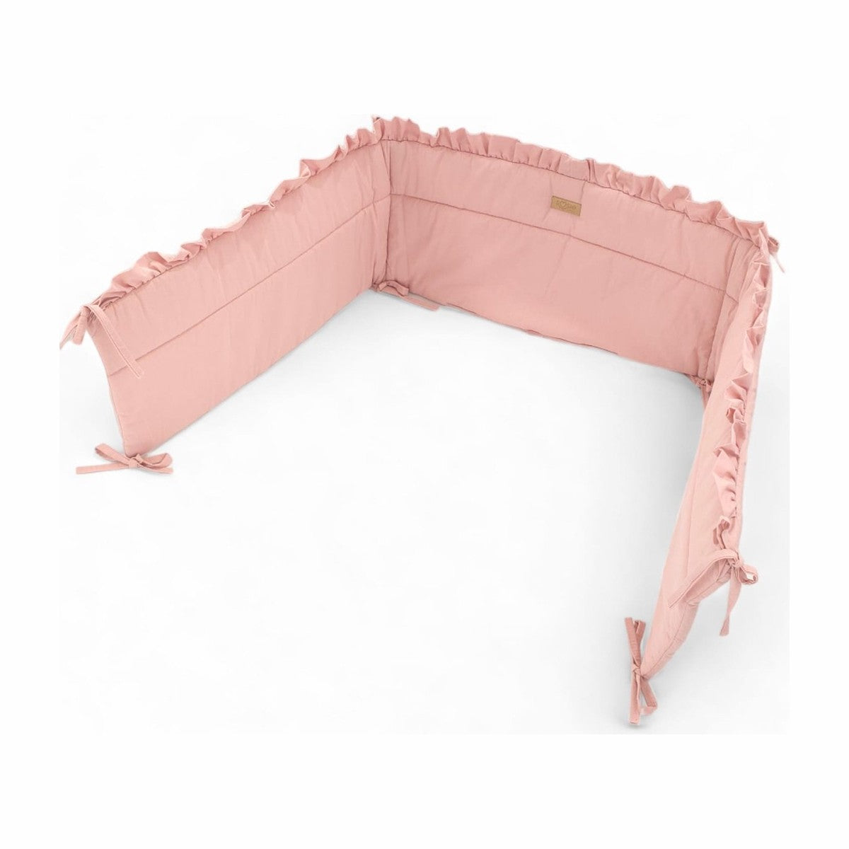 Soosie bedomrander FRILL roze, zijaanzicht met striklinten
