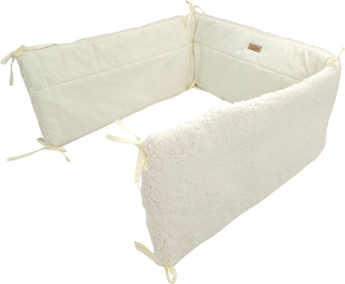 Bedomrander TEDDY Collectie – 180×30 cm – Teddy Crème & Ecru Katoen – Dubbelzijdig – Baby Bedbescherming