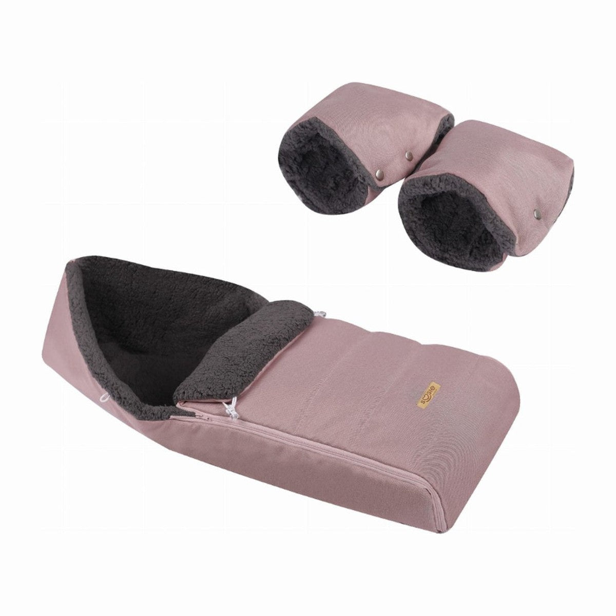 Soosie winter voetenzak Roze Melange & Grijs Teddy met handmof, complete set