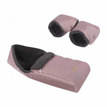 Soosie winter voetenzak Roze Melange & Grijs Teddy met handmof, complete set