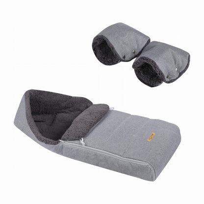 Soosie winter voetenzak Grijs Melange & Donkergrijs Teddy met handmof, complete set