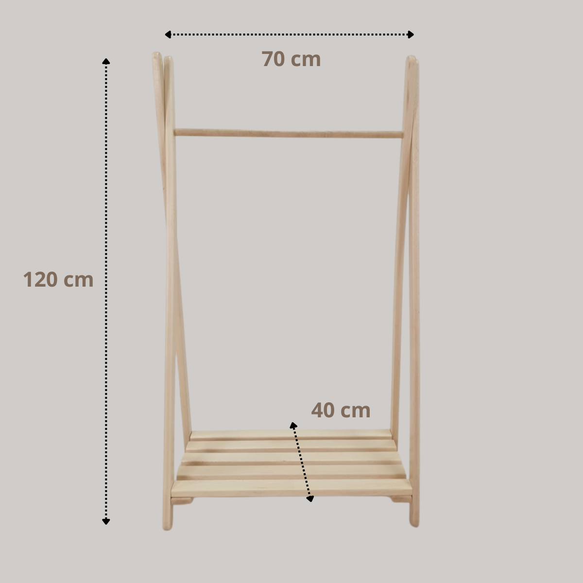 Soosie Kinder Kledingrek – Massief Beukenhout – Met Legplank – 120×70×40 cm – Naturel