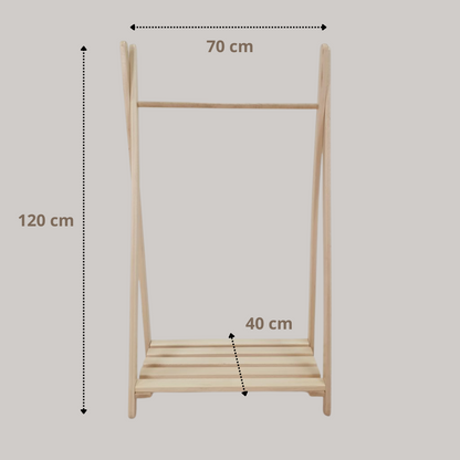 Soosie Kinder Kledingrek – Massief Beukenhout – Met Legplank – 120×70×40 cm – Naturel