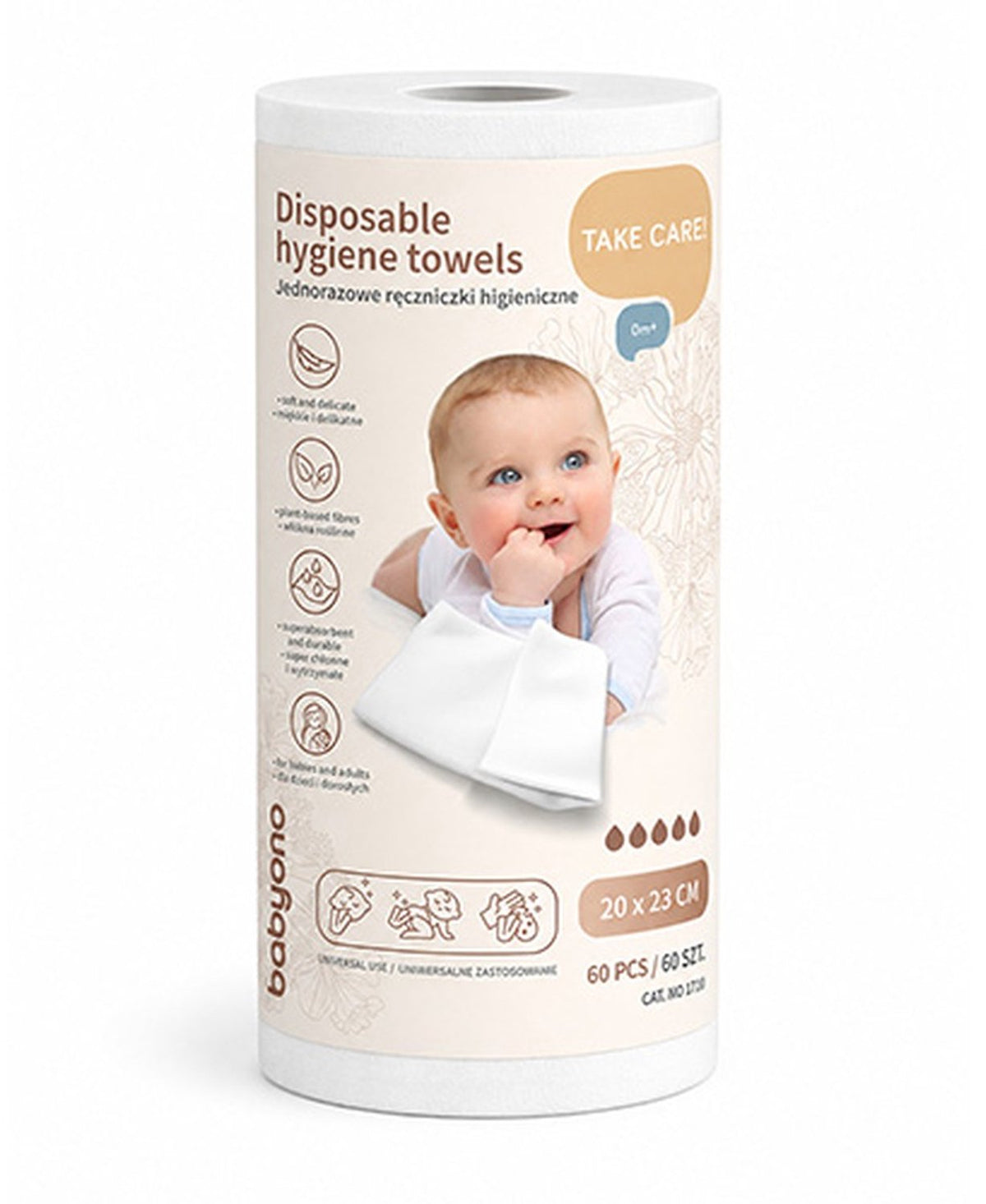 Rol met 60 wegwerp washandjes van Babyono