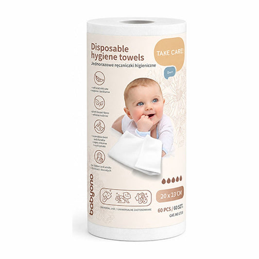 Rol met 60 wegwerp washandjes van Babyono
