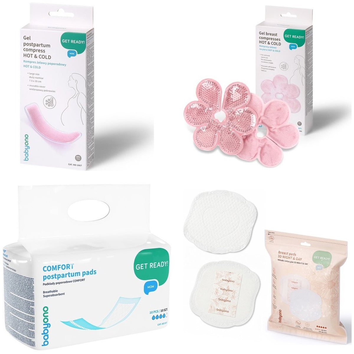 Postpartum Herstelset 4-delig met gel kompres, borstkompressen, kraamverband en zoogkompressen