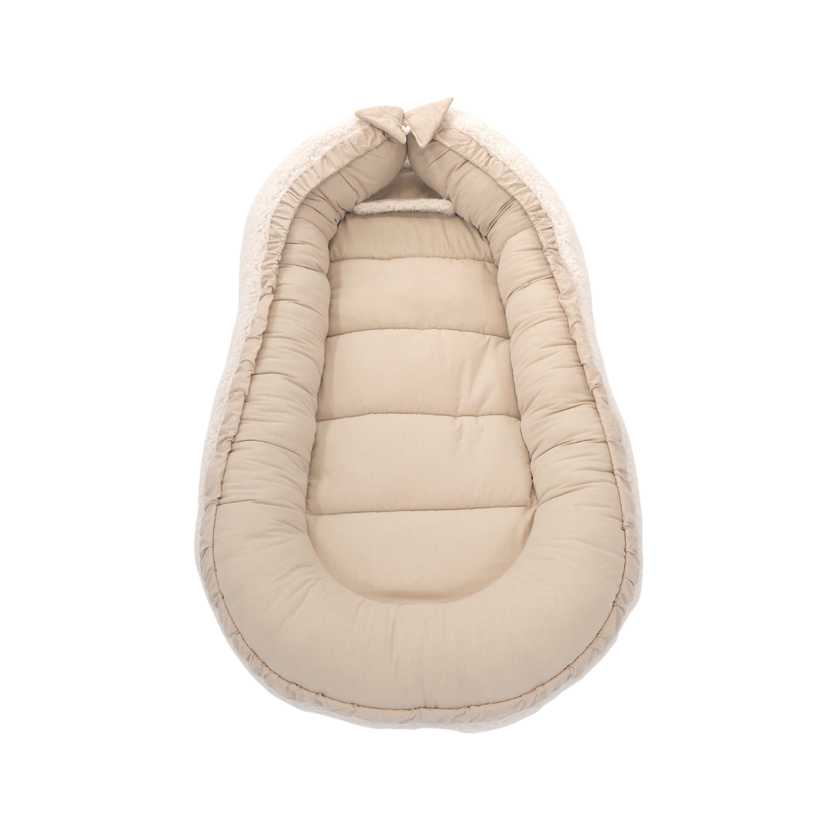 Soosie - Babynestje + Kussentje + Bedomrander — 3-delige set - Teddy Cream / Katoen Beige — Dubbelzijdig — 90×50 cm nest & 180×30 cm bumper — OEKO-TEX