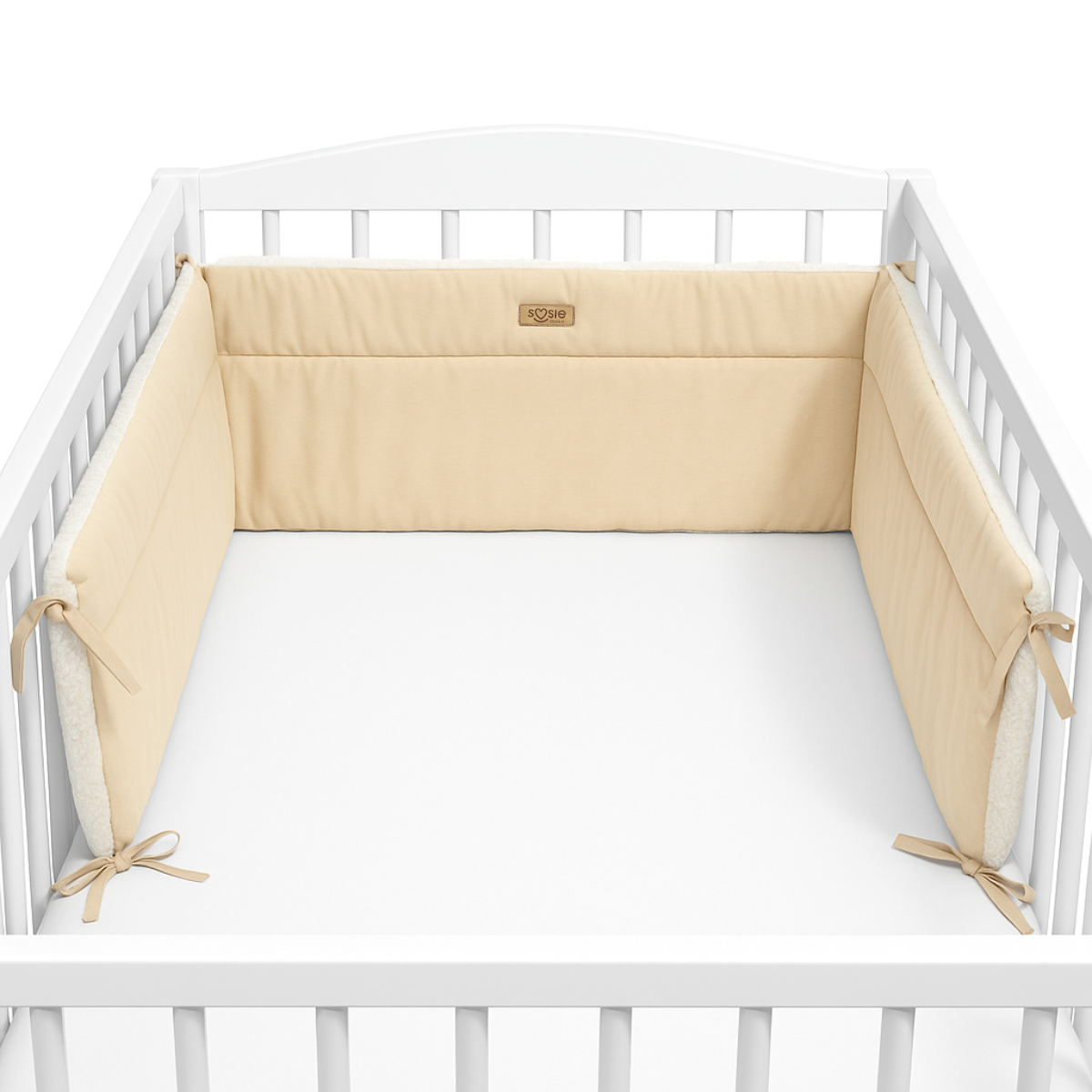 Bedomrander TEDDY Collectie – 180×30 cm – Dubbelzijdig Teddy & Katoen – Creme en Beige – Baby Bedbescherming