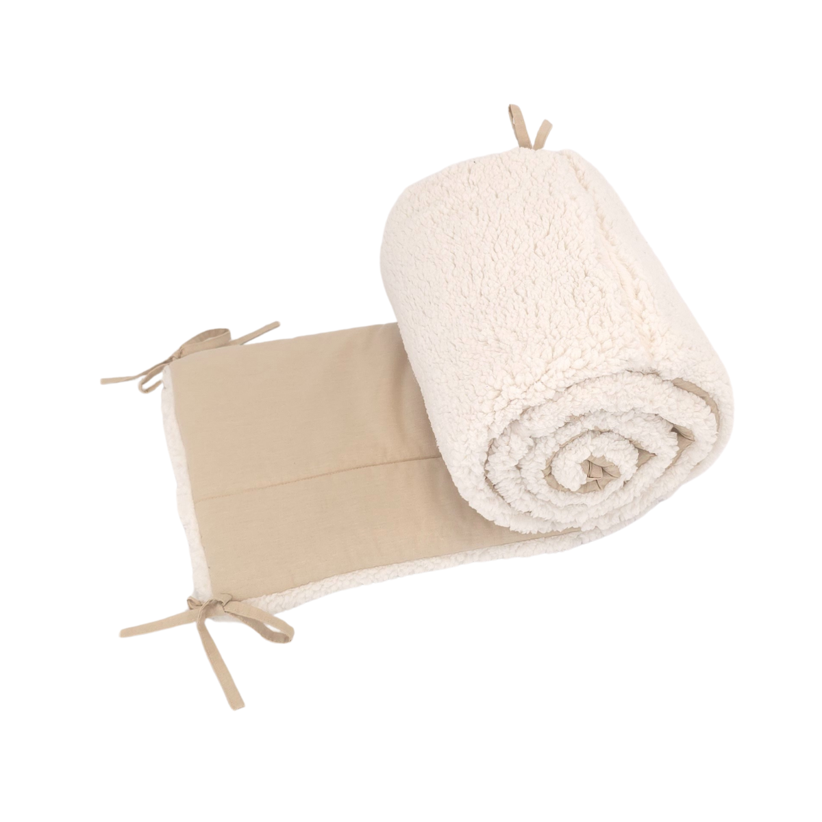 Soosie - Babynestje + Kussentje + Bedomrander — 3-delige set - Teddy Cream / Katoen Beige — Dubbelzijdig — 90×50 cm nest & 180×30 cm bumper — OEKO-TEX