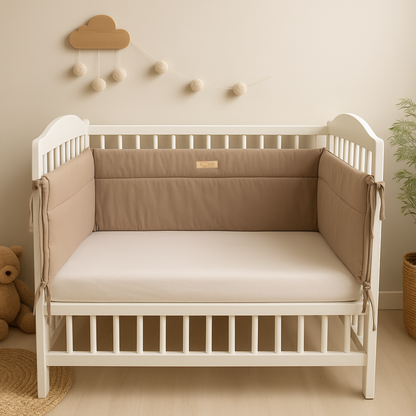 Bedomrander – CLASSIC Collectie – 180×30 cm – Ademend Katoen – Bruin – Beschermende Bedbumper met Striklinten