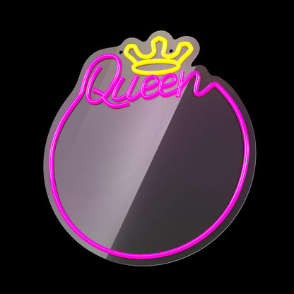 LED Neon Spiegel “Queen” – Wandspiegel met Verlichting – Dimbaar – USB – Warm Wit & Roze – Forever Light