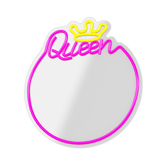 LED Neon Spiegel “Queen” – Wandspiegel met Verlichting – Dimbaar – USB – Warm Wit & Roze – Forever Light