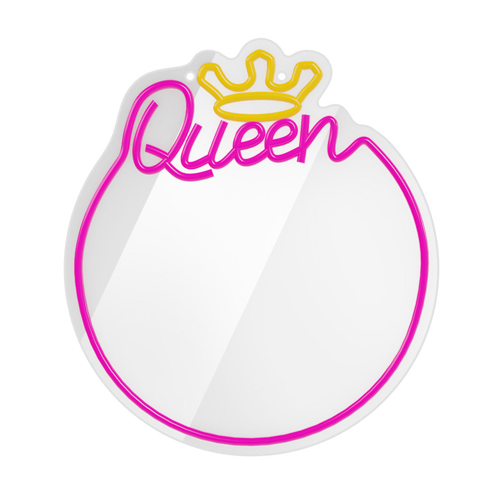LED Neon Spiegel “Queen” – Wandspiegel met Verlichting – Dimbaar – USB – Warm Wit & Roze – Forever Light