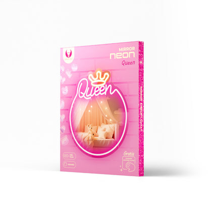 LED Neon Spiegel “Queen” – Wandspiegel met Verlichting – Dimbaar – USB – Warm Wit & Roze – Forever Light
