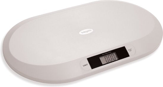 Grijze elektronische babyweegschaal met LCD-scherm