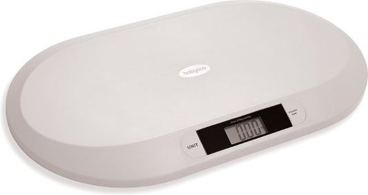 Grijze elektronische babyweegschaal met LCD-scherm