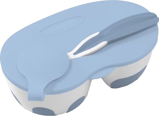 Blauw-grijs kommetje met lepel in de deksel