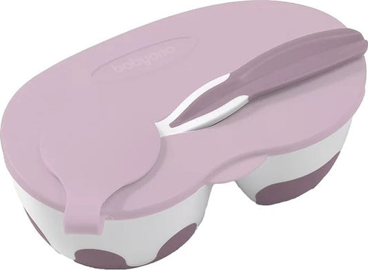 Roze-grijs kommetje met lepel in de deksel