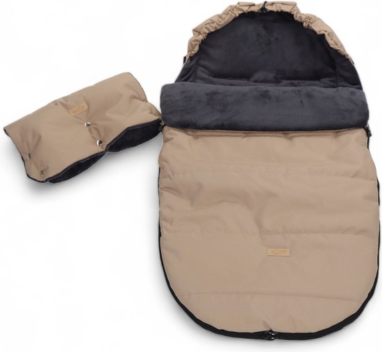 POLAR voetenzak voor kinderwagen in beige, 110 cm, met handwarmer