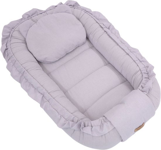Soosie FRILL babynest set met kussen, grijs, 90x50 cm