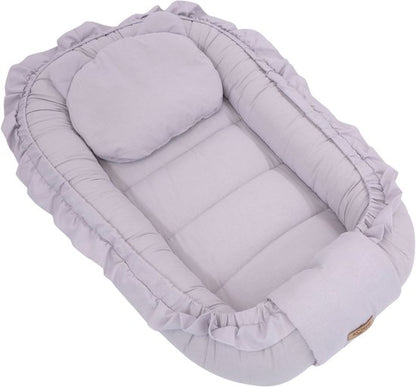 Soosie FRILL babynest set met kussen, grijs, 90x50 cm