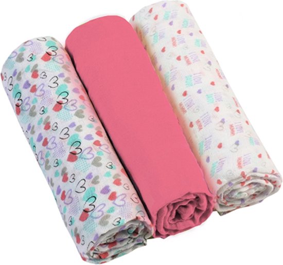 Drie roze hydrofiele luiers van mousseline