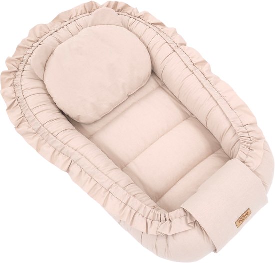 Soosie FRILL babynest set met kussen, beige, 90x50 cm