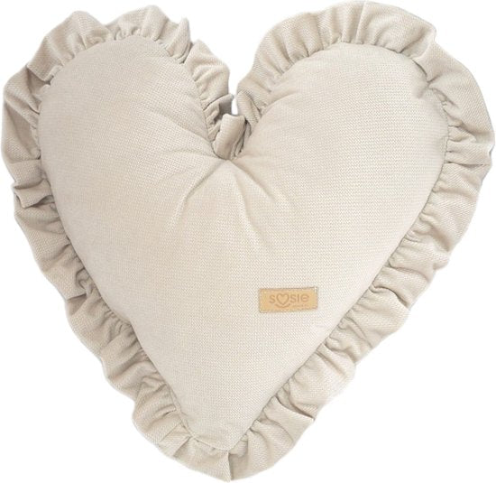 GLAMOUR sierkussen in hartvorm van beige velvet, 35x35 cm