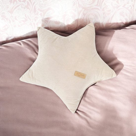 GLAMOUR sierkussen in stervorm van beige velvet, 35x35 cm