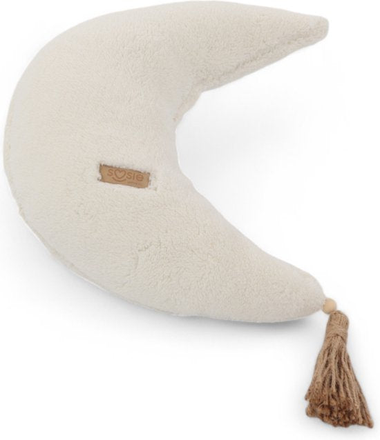 Sierkussen in maanvorm met teddy schapenvacht look in ecru, 55x35 cm