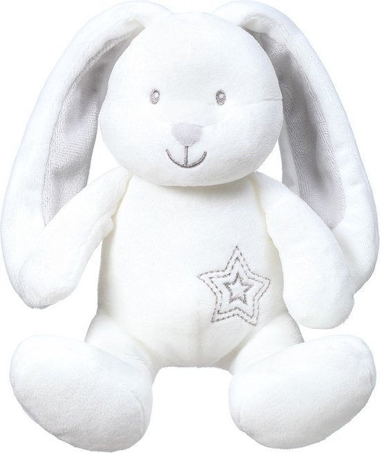 Witte knuffelhaas Jimmie met rammelaar