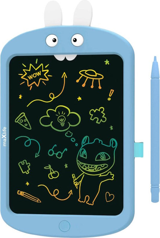 Blauwe tekentablet voor kinderen met konijndesign en stylus