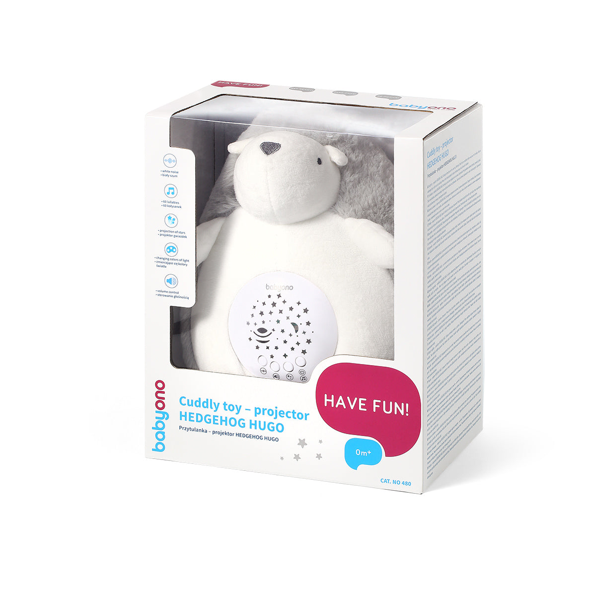 Babyprojector Egel Hugo met sterrenprojectie in het donker