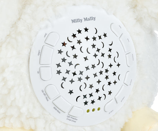 Milly Mally Milly Sheep knuffel met sterrenprojector, 10 slaapliedjes en white noise