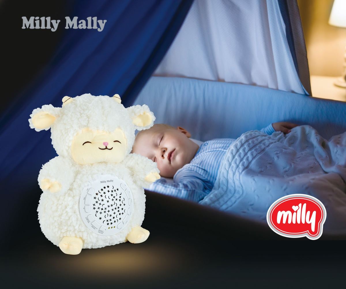 Milly Mally Milly Sheep knuffel met sterrenprojector, 10 slaapliedjes en white noise