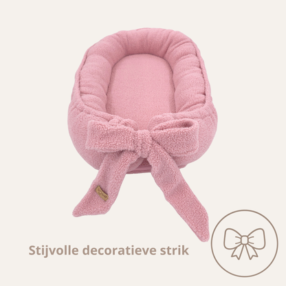 Teddy Bow Babynestje – Zacht Teddy Babynest met Uitneembaar Matras en Decoratieve Strik – Roze