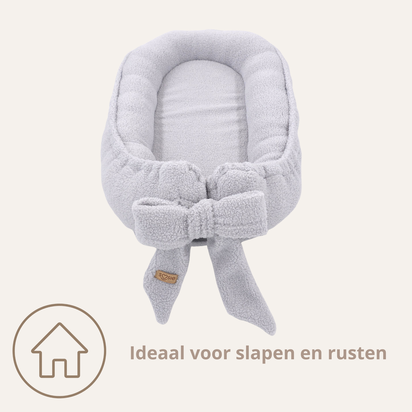 Teddy Bow Babynestje – Zacht Teddy Babynest met Uitneembaar Matras en Decoratieve Strik – Grijs