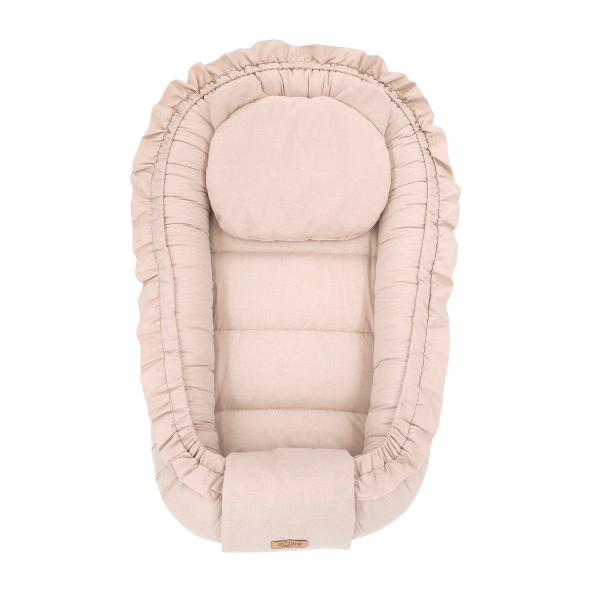 Soosie babynestje FRILL UP Beige, vooraanzicht met sluitklep