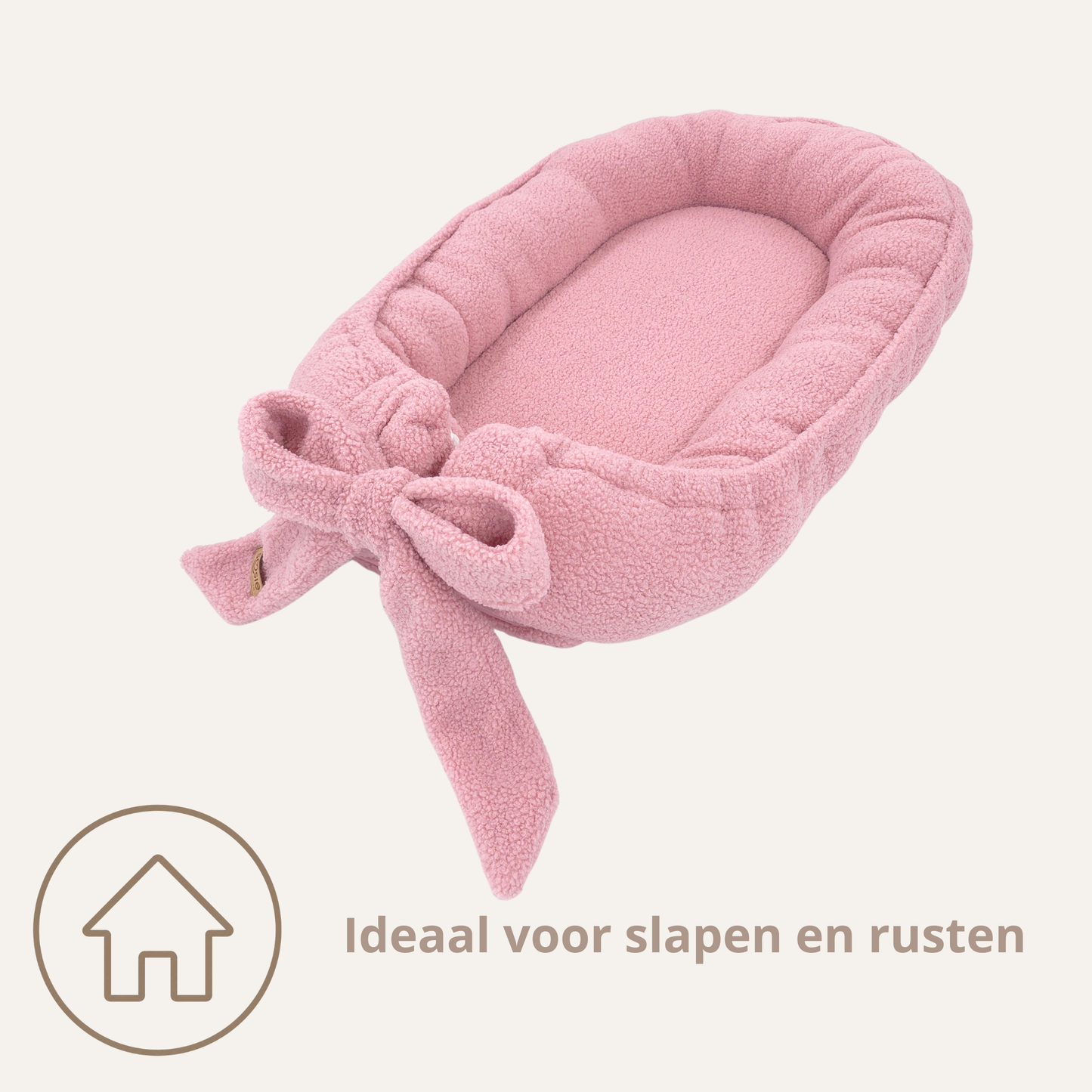 Teddy Bow Babynestje – Zacht Teddy Babynest met Uitneembaar Matras en Decoratieve Strik – Roze