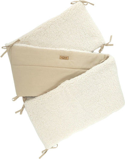 Soosie bedomrander TEDDY dubbelzijdig, crème teddy met beige katoen, 180x30 cm