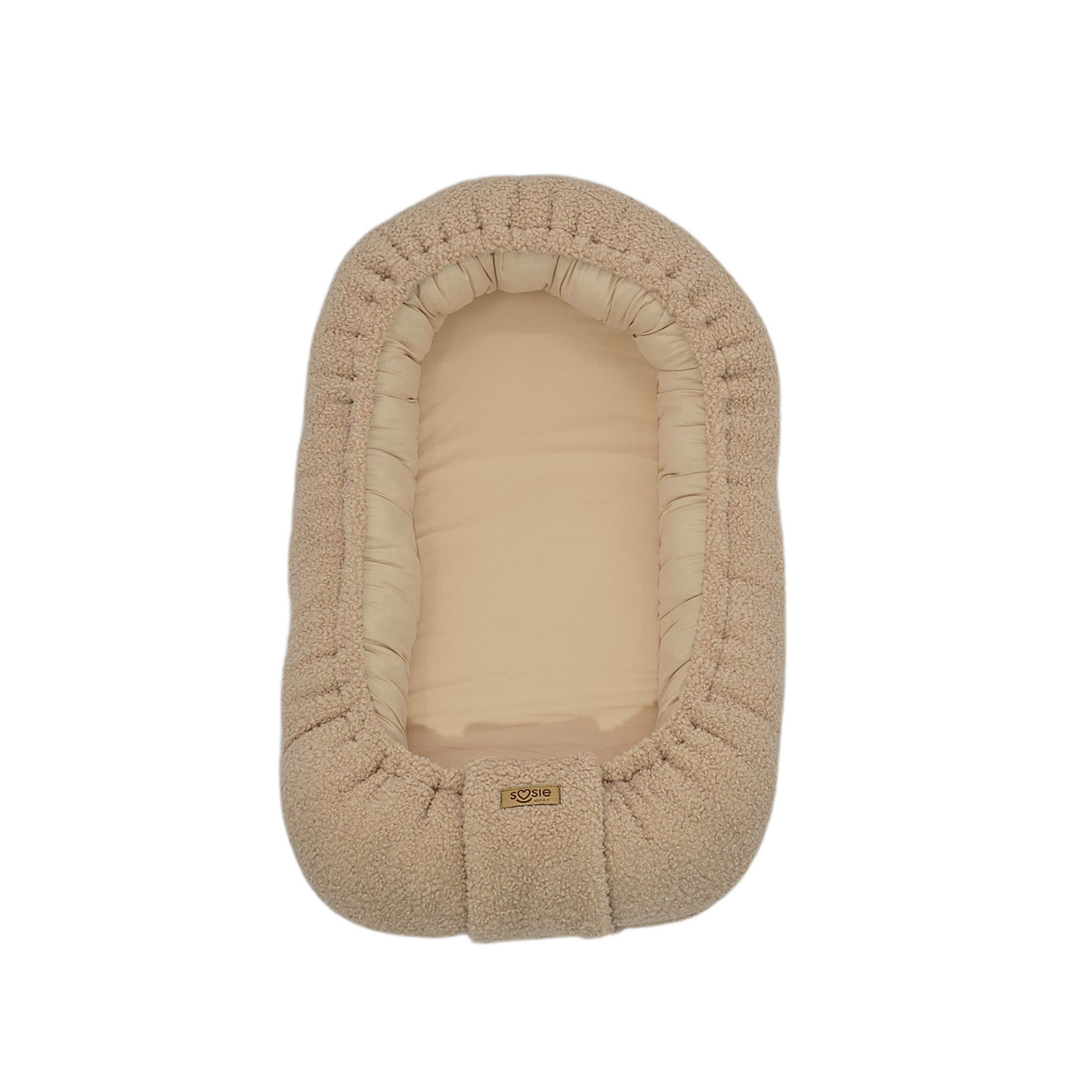 Soosie - Babynestje - Teddy Bounce Beige + Katoen - 80×46 cm - OEKO-Tex - Uitneembaar matrasje