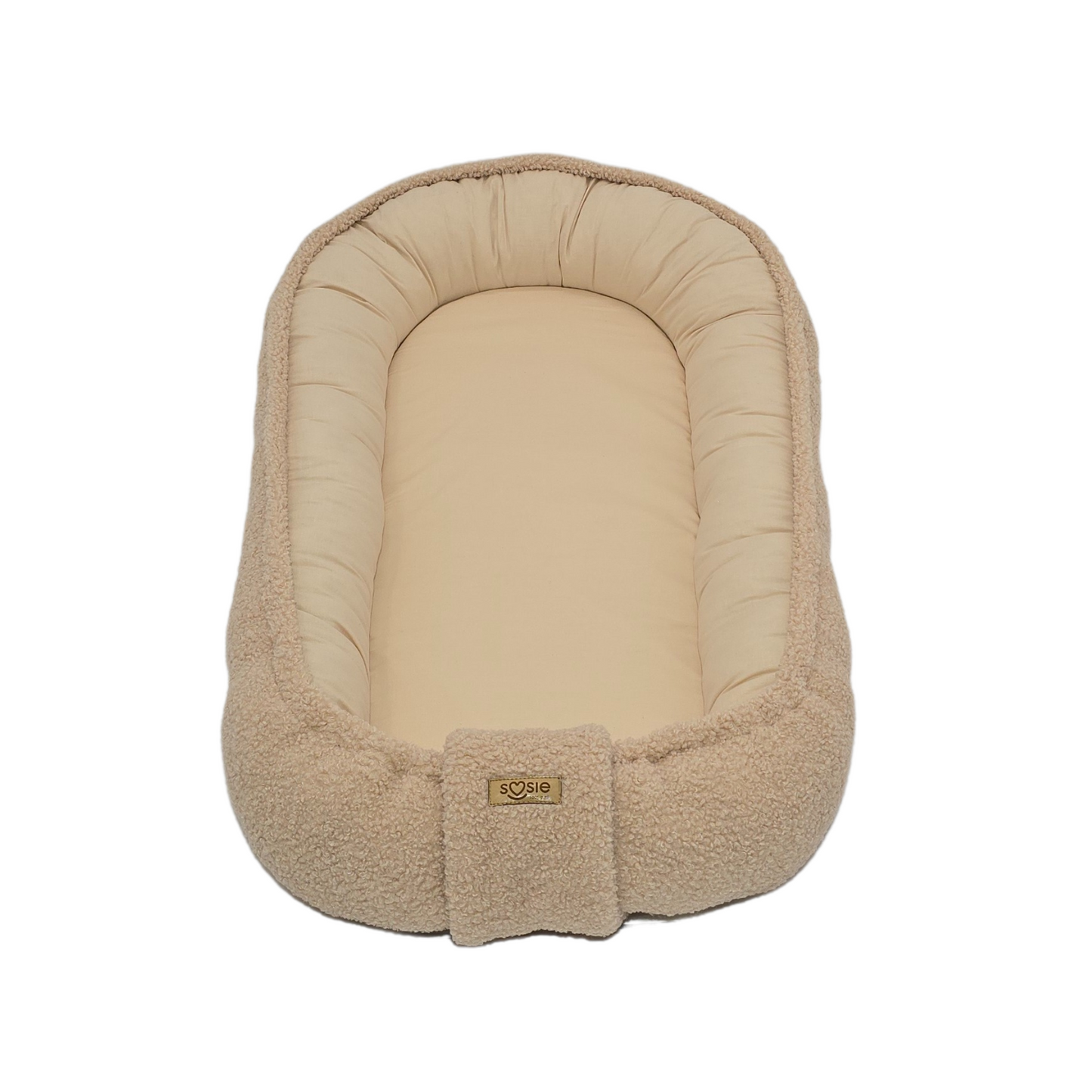 Soosie - Babynestje - Teddy Bounce Beige + Katoen - 80×46 cm - OEKO-Tex - Uitneembaar matrasje