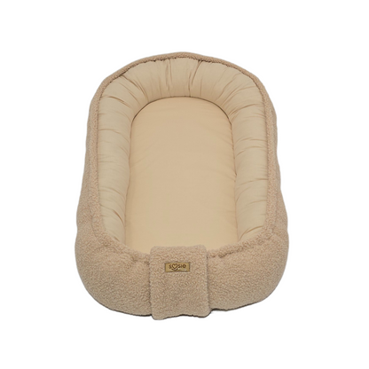 Soosie - Babynestje - Teddy Bounce Beige + Katoen - 80×46 cm - OEKO-Tex - Uitneembaar matrasje