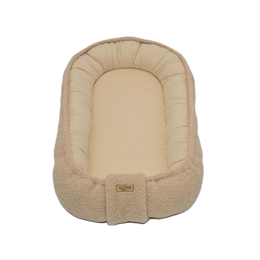 Soosie - Babynestje - Teddy Bounce Beige + Katoen - 80×46 cm - OEKO-Tex - Uitneembaar matrasje