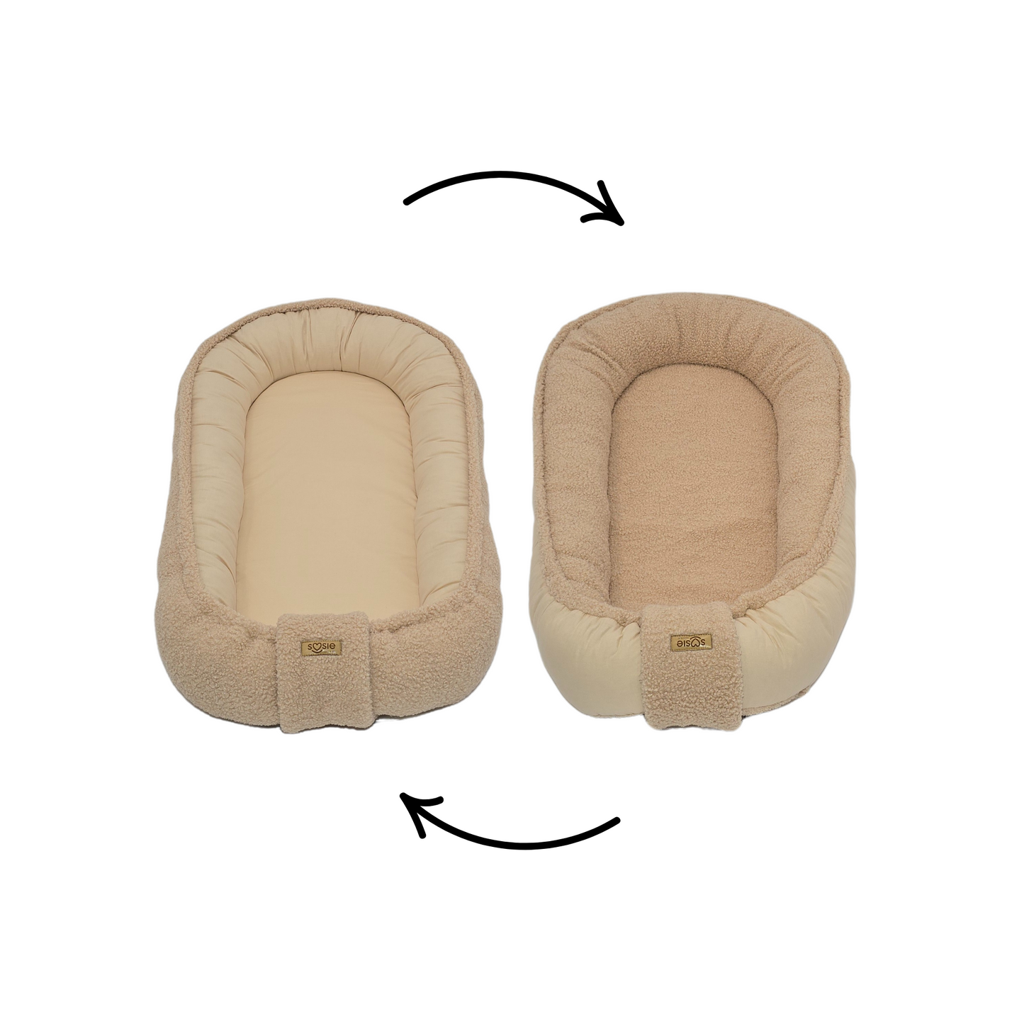 Soosie - Babynestje - Teddy Bounce Beige + Katoen - 80×46 cm - OEKO-Tex - Uitneembaar matrasje