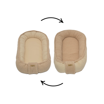 Soosie - Babynestje - Teddy Bounce Beige + Katoen - 80×46 cm - OEKO-Tex - Uitneembaar matrasje