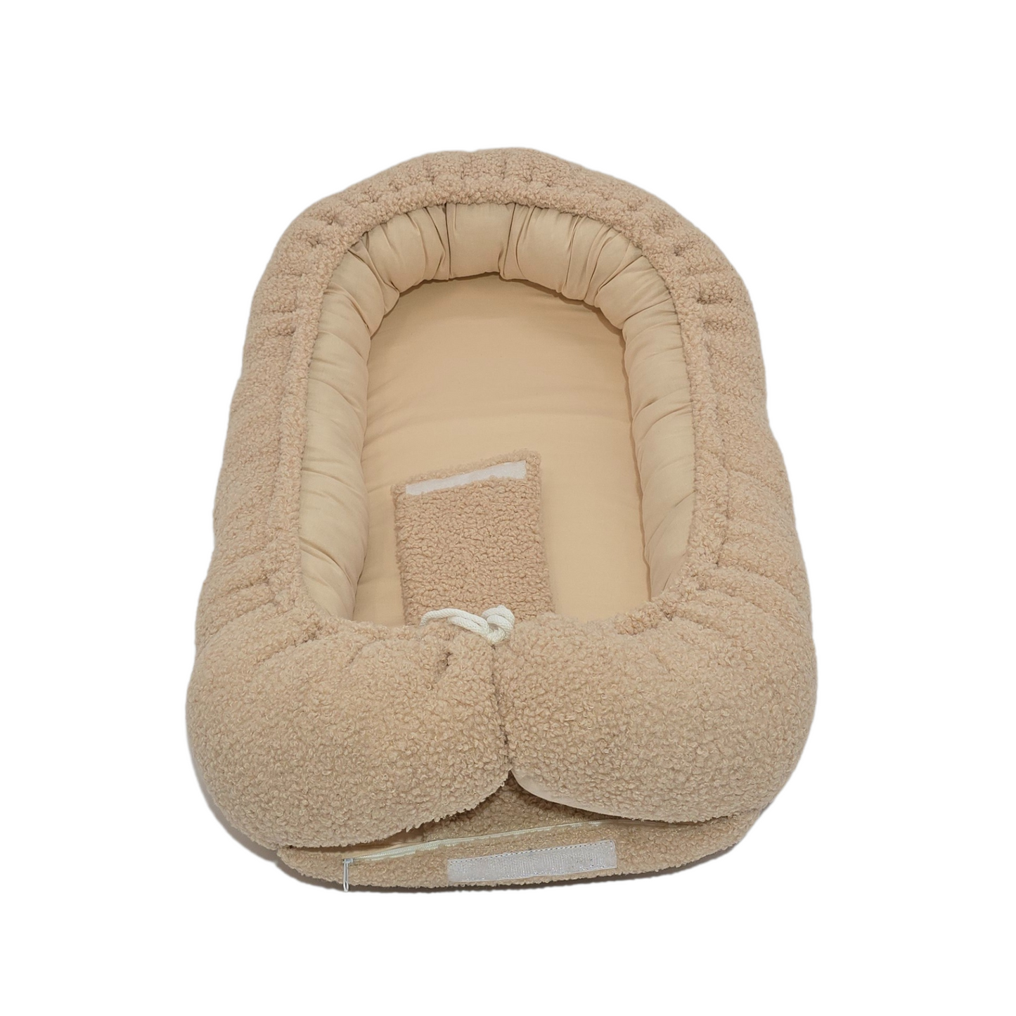 Soosie - Babynestje - Teddy Bounce Beige + Katoen - 80×46 cm - OEKO-Tex - Uitneembaar matrasje